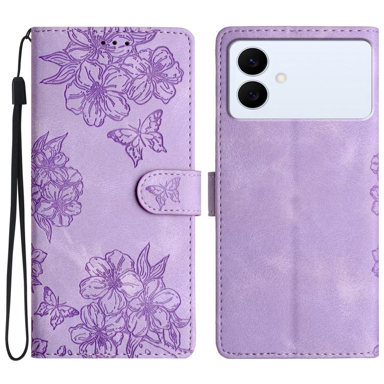 Cherry Blossom Butterfly Skin Feel Embossed PU Phone Case, For Samsung Galaxy S26 Edge 5G, For Samsung Galaxy S26 Ultra 5G, For Samsung Galaxy S26 5G