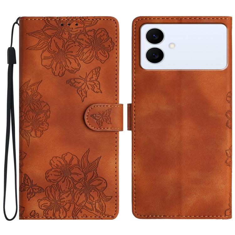 Cherry Blossom Butterfly Skin Feel Embossed PU Phone Case, For Samsung Galaxy S26 Edge 5G, For Samsung Galaxy S26 Ultra 5G, For Samsung Galaxy S26 5G