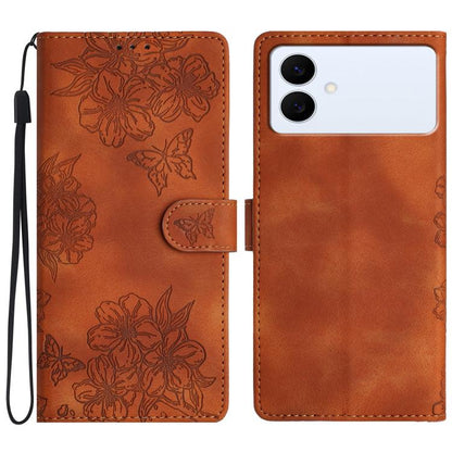 Cherry Blossom Butterfly Skin Feel Embossed PU Phone Case, For Samsung Galaxy S26 Edge 5G, For Samsung Galaxy S26 Ultra 5G, For Samsung Galaxy S26 5G