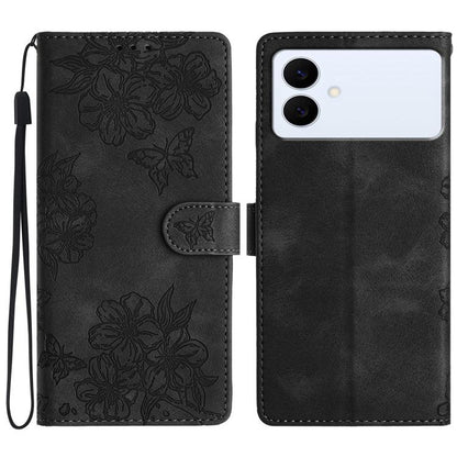 Cherry Blossom Butterfly Skin Feel Embossed PU Phone Case, For Samsung Galaxy S26 Edge 5G, For Samsung Galaxy S26 Ultra 5G, For Samsung Galaxy S26 5G