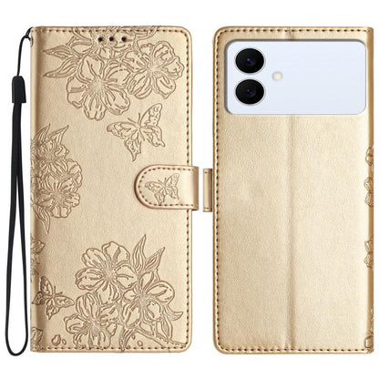 Cherry Blossom Butterfly Skin Feel Embossed PU Phone Case, For Samsung Galaxy S26 Edge 5G, For Samsung Galaxy S26 Ultra 5G, For Samsung Galaxy S26 5G