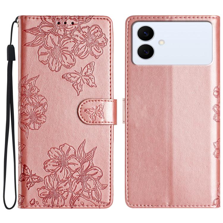 Cherry Blossom Butterfly Skin Feel Embossed PU Phone Case, For Samsung Galaxy S26 Edge 5G, For Samsung Galaxy S26 Ultra 5G, For Samsung Galaxy S26 5G