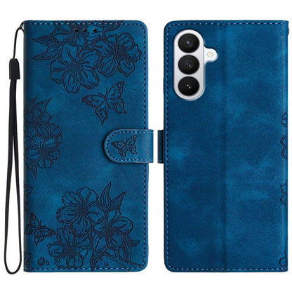 Cherry Blossom Butterfly Skin Feel Embossed PU Phone Case, For Samsung Galaxy S26 Edge 5G, For Samsung Galaxy S26 Ultra 5G, For Samsung Galaxy S26 5G