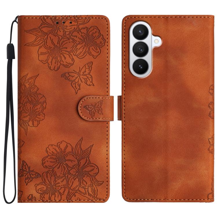Cherry Blossom Butterfly Skin Feel Embossed PU Phone Case, For Samsung Galaxy S26 Edge 5G, For Samsung Galaxy S26 Ultra 5G, For Samsung Galaxy S26 5G