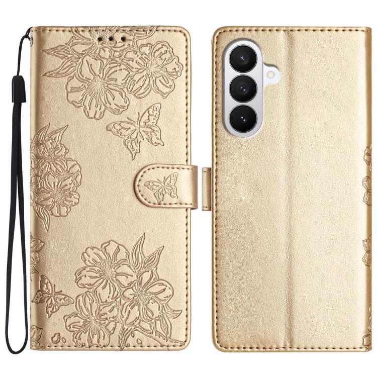 Cherry Blossom Butterfly Skin Feel Embossed PU Phone Case, For Samsung Galaxy S26 Edge 5G, For Samsung Galaxy S26 Ultra 5G, For Samsung Galaxy S26 5G