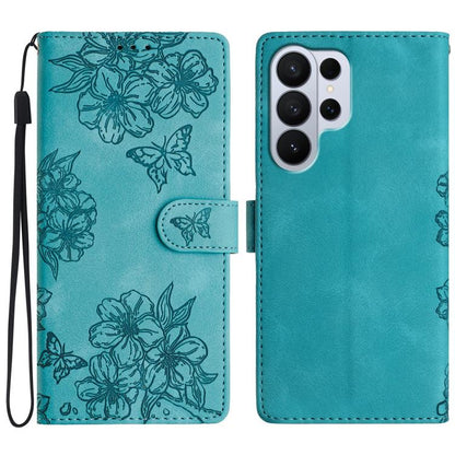 Cherry Blossom Butterfly Skin Feel Embossed PU Phone Case, For Samsung Galaxy S26 Edge 5G, For Samsung Galaxy S26 Ultra 5G, For Samsung Galaxy S26 5G