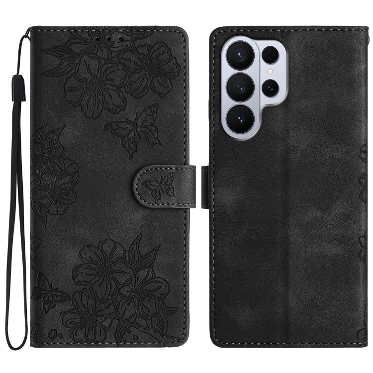 Cherry Blossom Butterfly Skin Feel Embossed PU Phone Case, For Samsung Galaxy S26 Edge 5G, For Samsung Galaxy S26 Ultra 5G, For Samsung Galaxy S26 5G