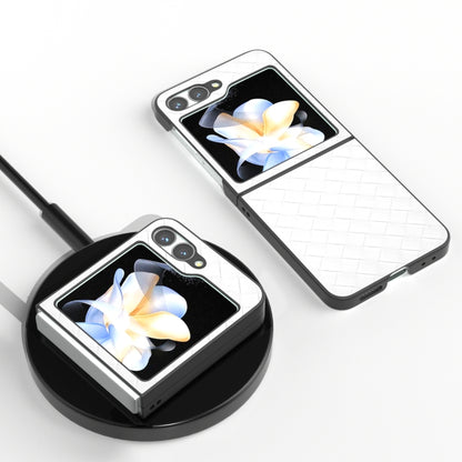 Black Frame Woven Texture PU Phone Case, For Samsung Galaxy Z Flip6 / Flip7 FE, For Samsung Galaxy Z Fold6