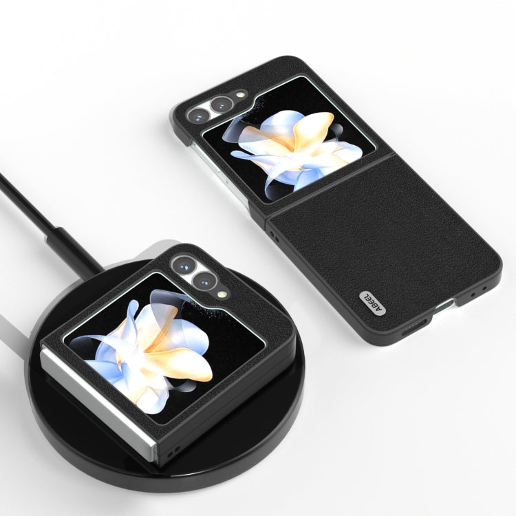 ABEEL Genuine Leather Wave Black Edge Phone Case, For Samsung Galaxy Z Flip6 / Flip7 FE, For Samsung Galaxy Z Fold6