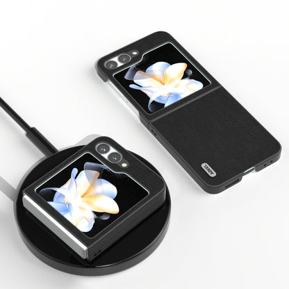 ABEEL Genuine Leather Wave Black Edge Phone Case, For Samsung Galaxy Z Flip6 / Flip7 FE, For Samsung Galaxy Z Fold6