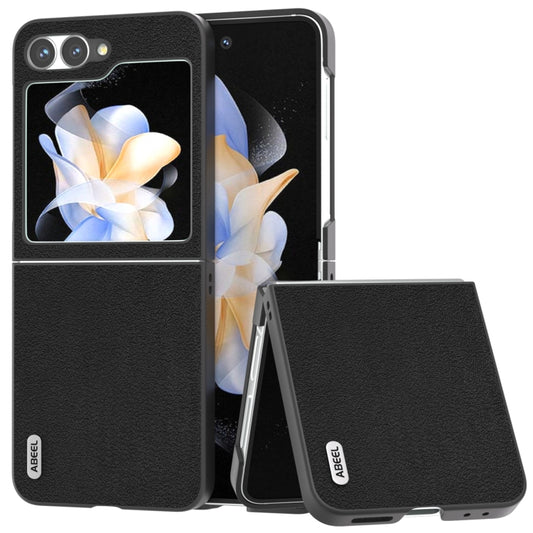 ABEEL Genuine Leather Wave Black Edge Phone Case, For Samsung Galaxy Z Flip6 / Flip7 FE, For Samsung Galaxy Z Fold6