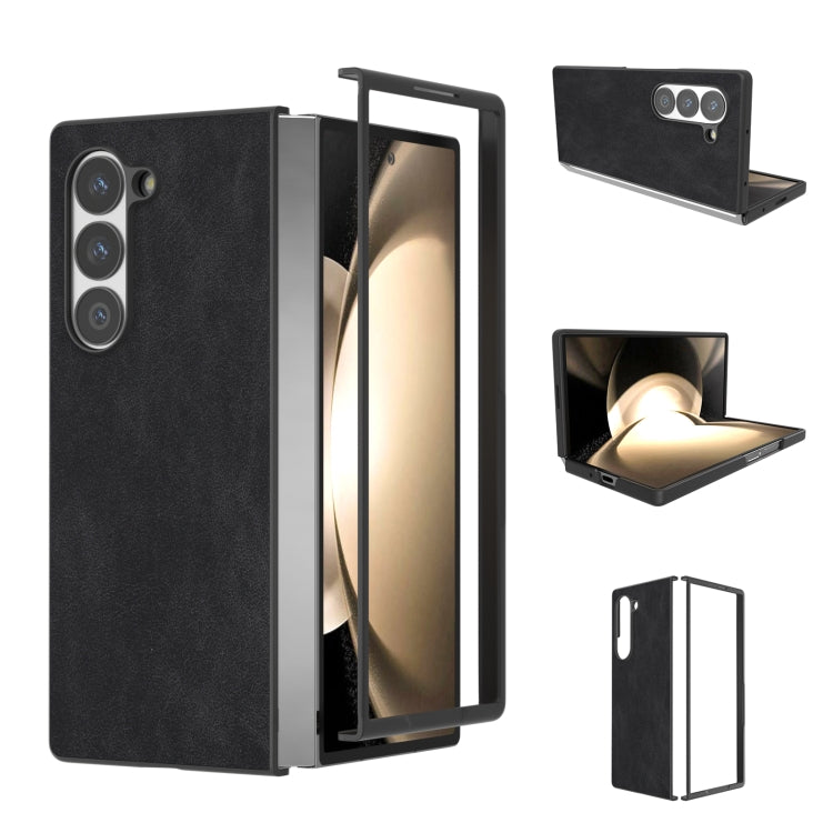Black Frame PU Leather Full Coverage Phone Case, For Samsung Galaxy Z Fold6