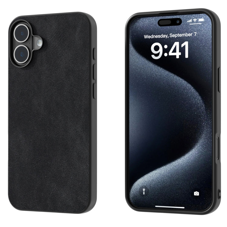 Black Frame PU Leather Full Coverage Phone Case, For iPhone 16 Pro Max, For iPhone 16 Pro, For iPhone 16 Plus, For iPhone 16