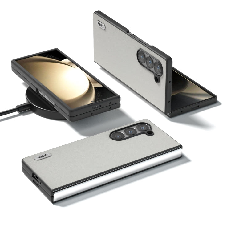 ABEEL Black Frame Genuine Leather Elegant Phone Case, For Samsung Galaxy Z Fold6