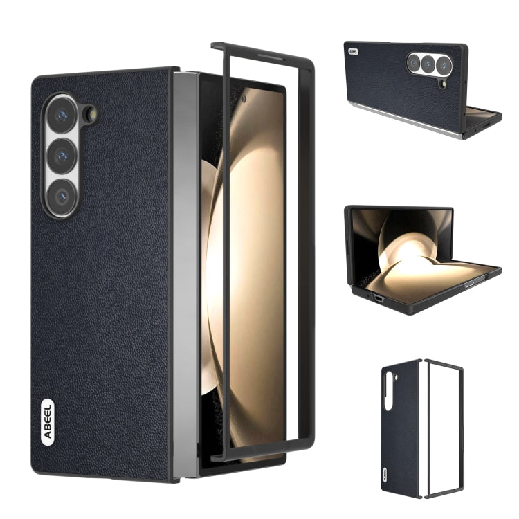 ABEEL Black Frame Genuine Leather Elegant Phone Case, For Samsung Galaxy Z Fold6
