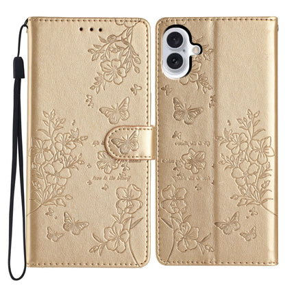 Butterflies and Flowers Leather Phone Case, For iPhone 17e / 16e, For iPhone 16 Pro Max, For iPhone 16 Pro, For iPhone 16 Plus