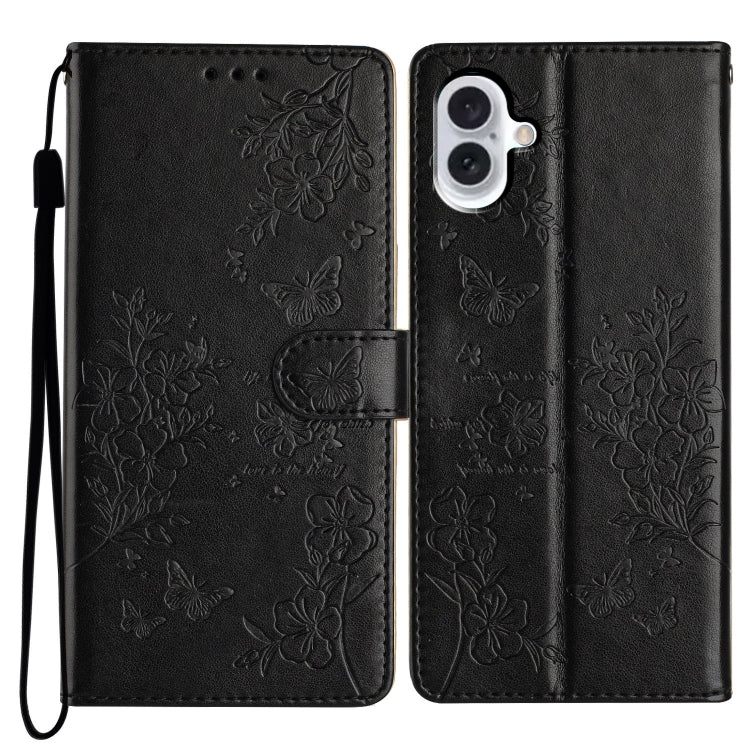 Butterflies and Flowers Leather Phone Case, For iPhone 17e / 16e, For iPhone 16 Pro Max, For iPhone 16 Pro, For iPhone 16 Plus