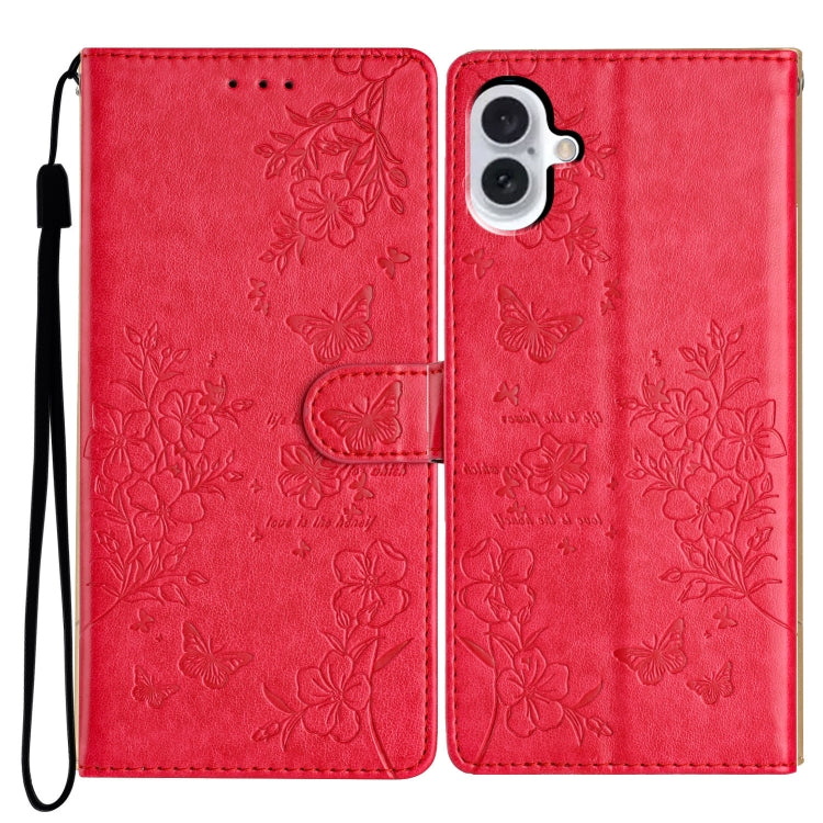 Butterflies and Flowers Leather Phone Case, For iPhone 17e / 16e, For iPhone 16 Pro Max, For iPhone 16 Pro, For iPhone 16 Plus