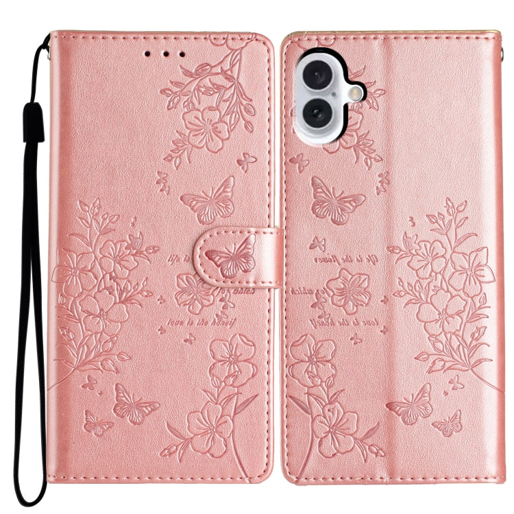 Butterflies and Flowers Leather Phone Case, For iPhone 17e / 16e, For iPhone 16 Pro Max, For iPhone 16 Pro, For iPhone 16 Plus