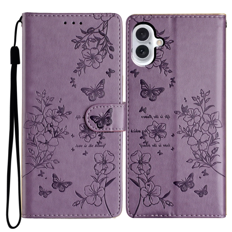 Butterflies and Flowers Leather Phone Case, For iPhone 17e / 16e, For iPhone 16 Pro Max, For iPhone 16 Pro, For iPhone 16 Plus