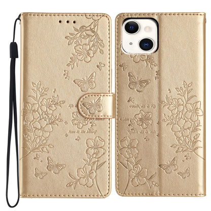 Butterflies and Flowers Leather Phone Case, For iPhone 15, For iPhone 14 Plus, For iPhone 14, For iPhone 14 Pro