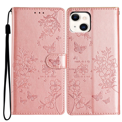 Butterflies and Flowers Leather Phone Case, For iPhone 15, For iPhone 14 Plus, For iPhone 14, For iPhone 14 Pro
