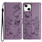 Butterflies and Flowers Leather Phone Case, For iPhone 15, For iPhone 14 Plus, For iPhone 14, For iPhone 14 Pro