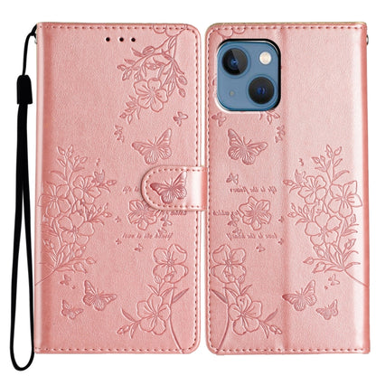 Butterflies and Flowers Leather Phone Case, For iPhone 15, For iPhone 14 Plus, For iPhone 14, For iPhone 14 Pro