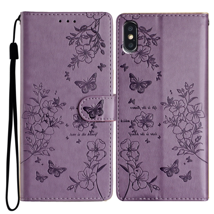 Butterflies and Flowers Leather Phone Case, For iPhone XS / X, For iPhone XR, For iPhone XS Max, For iPhone 8 Plus / 7 Plus