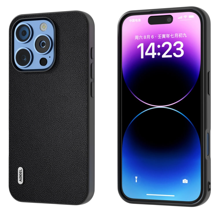 ABEEL Black Frame Genuine Leather Elegant Phone Case, For iPhone 16 Pro Max, For iPhone 16 Pro, For iPhone 16 Plus, For iPhone 16