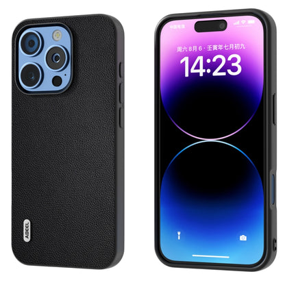 ABEEL Black Frame Genuine Leather Elegant Phone Case, For iPhone 16 Pro Max, For iPhone 16 Pro, For iPhone 16 Plus, For iPhone 16