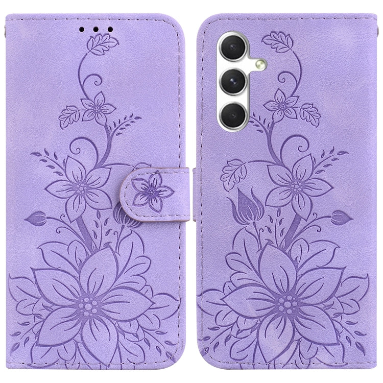 Lily Embossed Leather Phone Case, For Samsung Galaxy S25 FE 5G, For Samsung Galaxy S25 Edge 5G, For Samsung Galaxy S25 5G, For Samsung Galaxy S25+ 5G