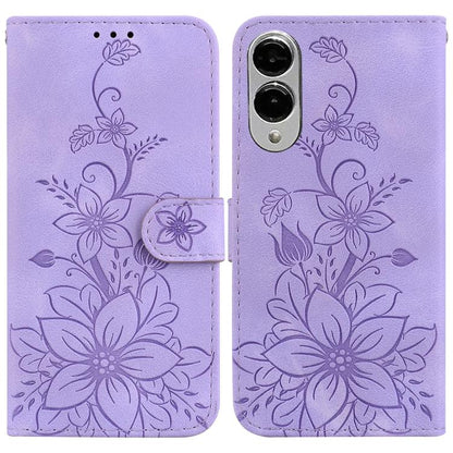 Lily Embossed Leather Phone Case, For Samsung Galaxy S25 FE 5G, For Samsung Galaxy S25 Edge 5G, For Samsung Galaxy S25 5G, For Samsung Galaxy S25+ 5G