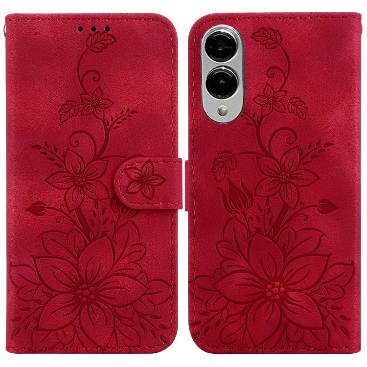 Lily Embossed Leather Phone Case, For Samsung Galaxy S25 Edge 5G, For Samsung Galaxy S25 5G, For Samsung Galaxy S25+ 5G, For Samsung Galaxy S25 Ultra 5G