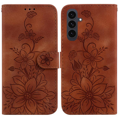 Lily Embossed Leather Phone Case, For Samsung Galaxy S25 FE 5G, For Samsung Galaxy S25 Edge 5G, For Samsung Galaxy S25 5G, For Samsung Galaxy S25+ 5G