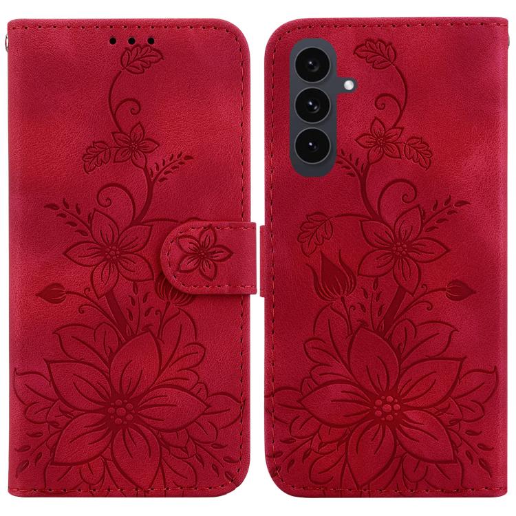 Lily Embossed Leather Phone Case, For Samsung Galaxy S25 FE 5G, For Samsung Galaxy S25 Edge 5G, For Samsung Galaxy S25 5G, For Samsung Galaxy S25+ 5G