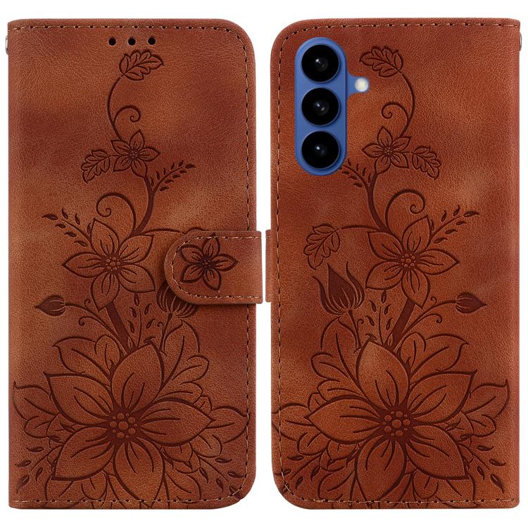 Lily Embossed Leather Phone Case, For Samsung Galaxy S26 5G, For Samsung Galaxy S25 FE 5G, For Samsung Galaxy S25 Edge 5G, For Samsung Galaxy S25 5G