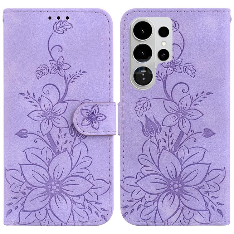 Lily Embossed Leather Phone Case, For Samsung Galaxy S26+ 5G, For Samsung Galaxy S26 Edge 5G, For Samsung Galaxy S26 Ultra 5G, For Samsung Galaxy S26 5G