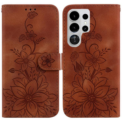 Lily Embossed Leather Phone Case, For Samsung Galaxy S26+ 5G, For Samsung Galaxy S26 Edge 5G, For Samsung Galaxy S26 Ultra 5G, For Samsung Galaxy S26 5G