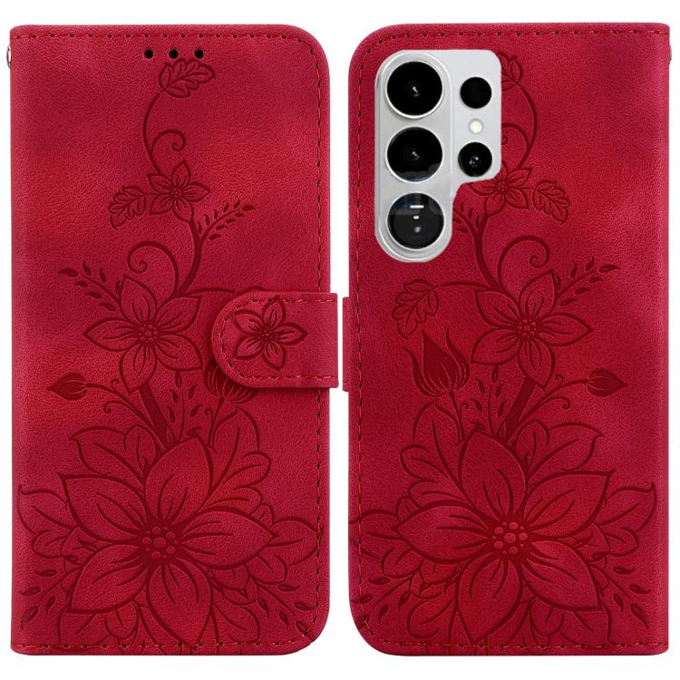 Lily Embossed Leather Phone Case, For Samsung Galaxy S26+ 5G, For Samsung Galaxy S26 Edge 5G, For Samsung Galaxy S26 Ultra 5G, For Samsung Galaxy S26 5G