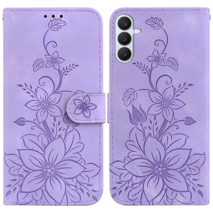 Lily Embossed Leather Phone Case, For Galaxy S26 FE 5G, For Samsung Galaxy S26+ 5G, For Samsung Galaxy S26 Edge 5G, For Samsung Galaxy S26 Ultra 5G