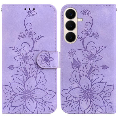 Lily Embossed Leather Phone Case, For Galaxy S26 FE 5G, For Samsung Galaxy S26+ 5G, For Samsung Galaxy S26 Edge 5G, For Samsung Galaxy S26 Ultra 5G