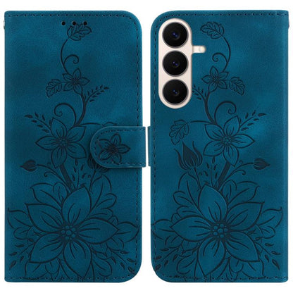 Lily Embossed Leather Phone Case, For Galaxy S26 FE 5G, For Samsung Galaxy S26+ 5G, For Samsung Galaxy S26 Edge 5G, For Samsung Galaxy S26 Ultra 5G