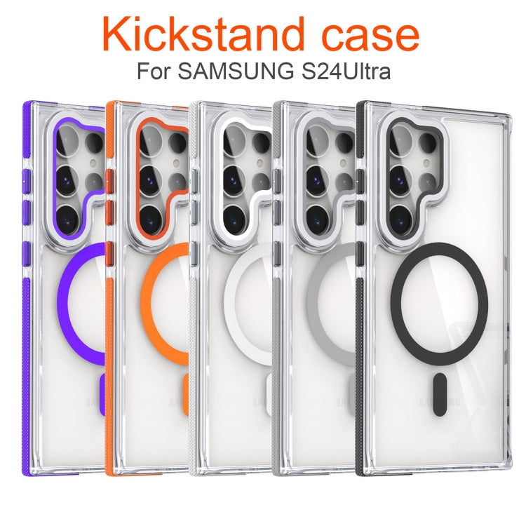 Dual-Color Clear Acrylic Hybrid TPU MagSafe Lens Film Phone Case with Holder, For Samsung Galaxy S24 Ultra 5G