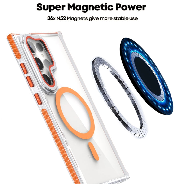 Dual-Color Clear Acrylic Hybrid TPU MagSafe Lens Film Phone Case with Holder, For Samsung Galaxy S24 Ultra 5G