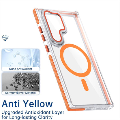 Dual-Color Clear Acrylic Hybrid TPU MagSafe Lens Film Phone Case with Holder, For Samsung Galaxy S24 Ultra 5G