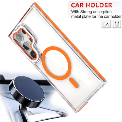 Dual-Color Clear Acrylic Hybrid TPU MagSafe Lens Film Phone Case with Holder, For Samsung Galaxy S24 Ultra 5G