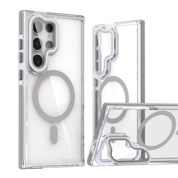 Dual-Color Clear Acrylic Hybrid TPU MagSafe Lens Film Phone Case with Holder, For Samsung Galaxy S24 Ultra 5G