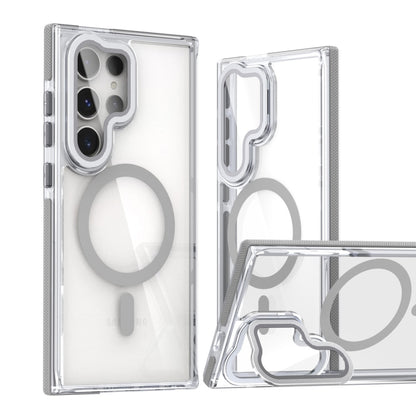 Dual-Color Clear Acrylic Hybrid TPU MagSafe Lens Film Phone Case with Holder, For Samsung Galaxy S24 Ultra 5G