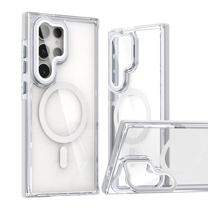 Dual-Color Clear Acrylic Hybrid TPU MagSafe Lens Film Phone Case with Holder, For Samsung Galaxy S24 Ultra 5G
